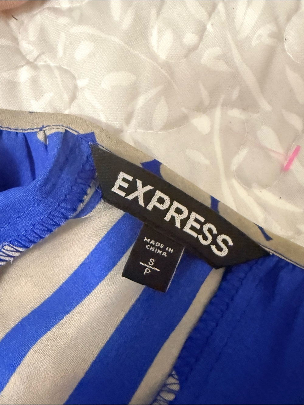 Express Royal Blue and White Printed Peasant Blouse - Picture 7 of 7